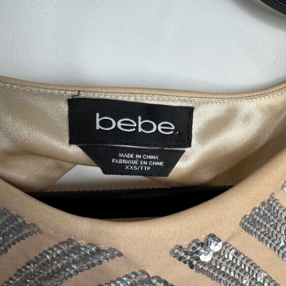 Bebe XXS Bodycon Brown Ombré Dress Geometric Silver Sequence Pattern Back CutOut - Picture 2 of 13